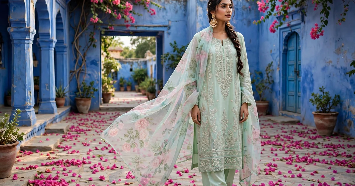 pakistani clothing brands for women pastel embroidered suit with floral dupatta